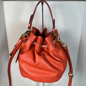 Coach | Orange Crossbody Drawstring Leather Bag